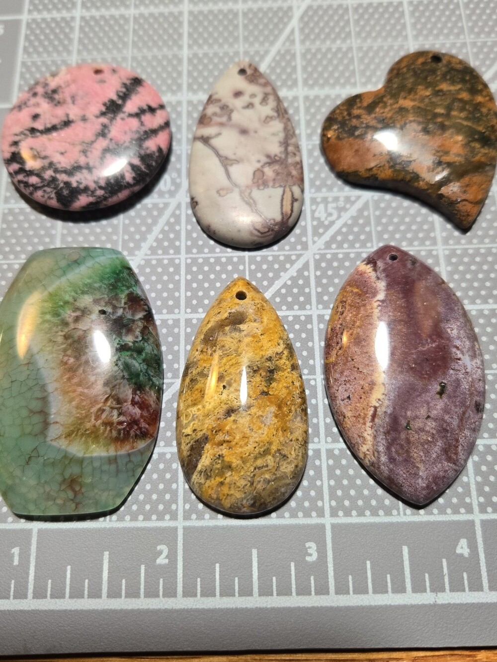6- Gemstones Pendant Beads Mixed Lot Destash Top drilled Nice Assortment